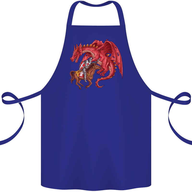 St. George Killing a Dragon Cotton Apron 100% Organic Royal Blue