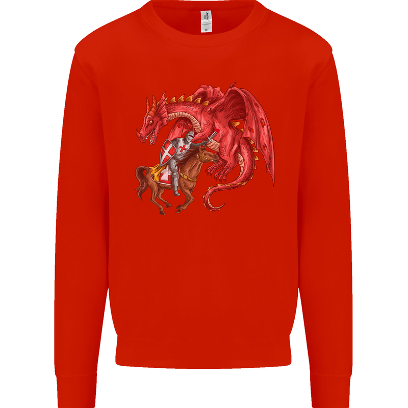 St. George Killing a Dragon Mens Sweatshirt Jumper Bright Red
