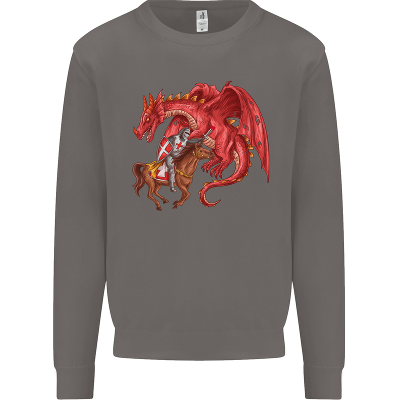 St. George Killing a Dragon Mens Sweatshirt Jumper Charcoal