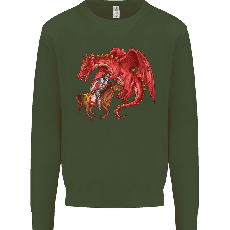 St. George Killing a Dragon Mens Sweatshirt Jumper Forest Green