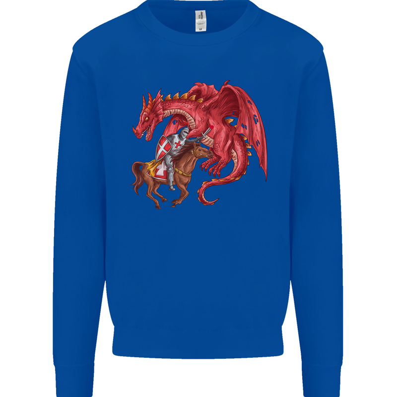 St. George Killing a Dragon Mens Sweatshirt Jumper Royal Blue