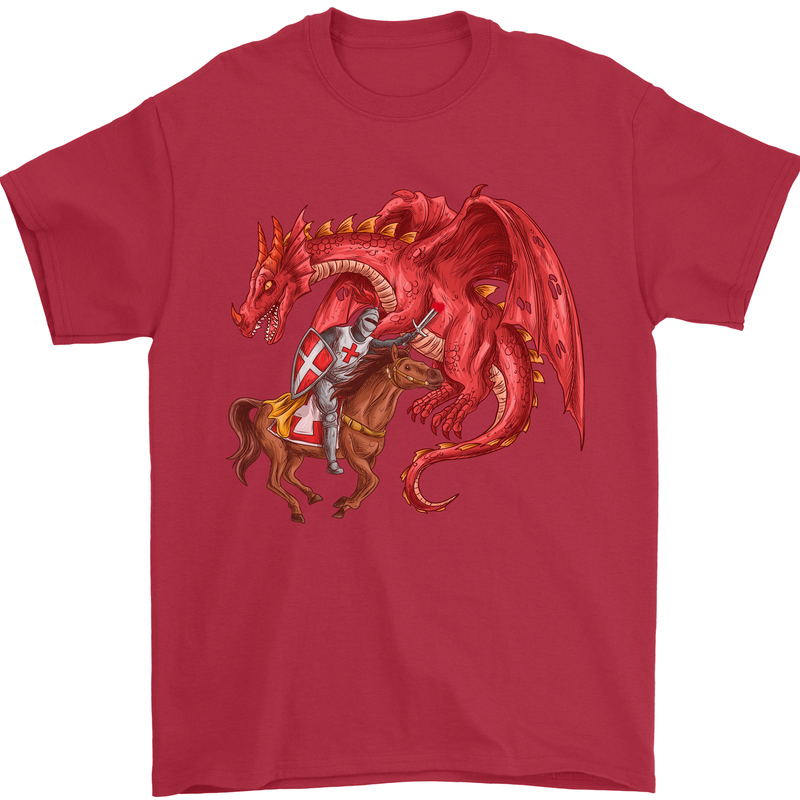 St. George Killing a Dragon Mens T-Shirt Cotton Gildan Red