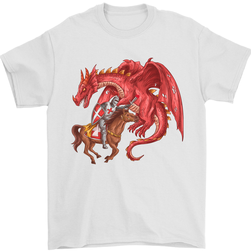 St. George Killing a Dragon Mens T-Shirt Cotton Gildan White