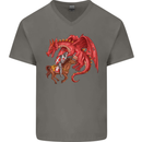 St. George Killing a Dragon Mens V-Neck Cotton T-Shirt Charcoal