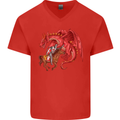 St. George Killing a Dragon Mens V-Neck Cotton T-Shirt Red