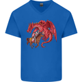 St. George Killing a Dragon Mens V-Neck Cotton T-Shirt Royal Blue