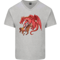 St. George Killing a Dragon Mens V-Neck Cotton T-Shirt Sports Grey