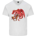 St. George Killing a Dragon Mens V-Neck Cotton T-Shirt White