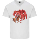 St. George Killing a Dragon Mens V-Neck Cotton T-Shirt White
