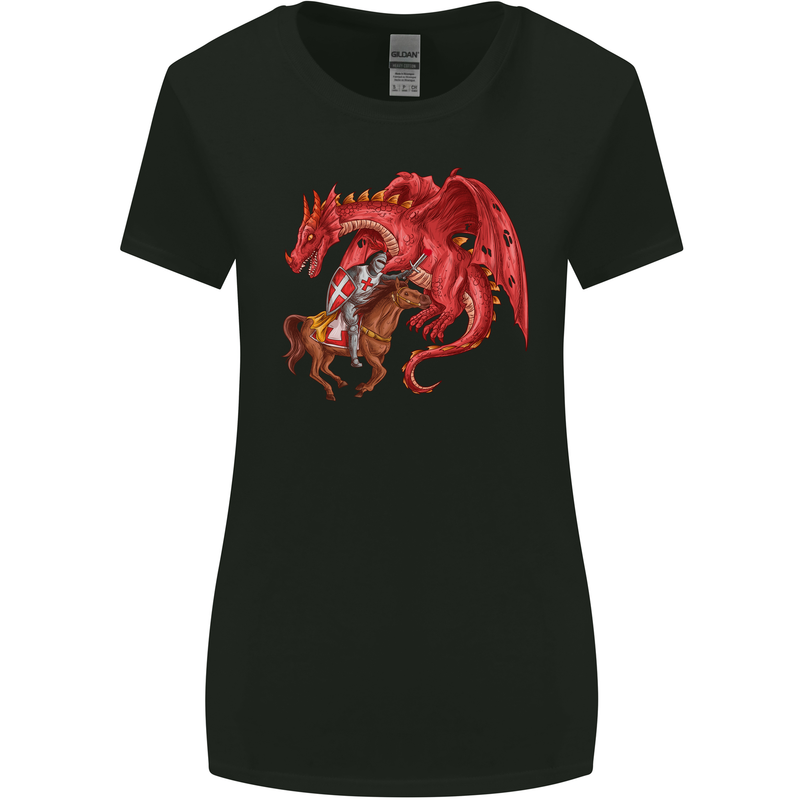 St. George Killing a Dragon Womens Wider Cut T-Shirt Black