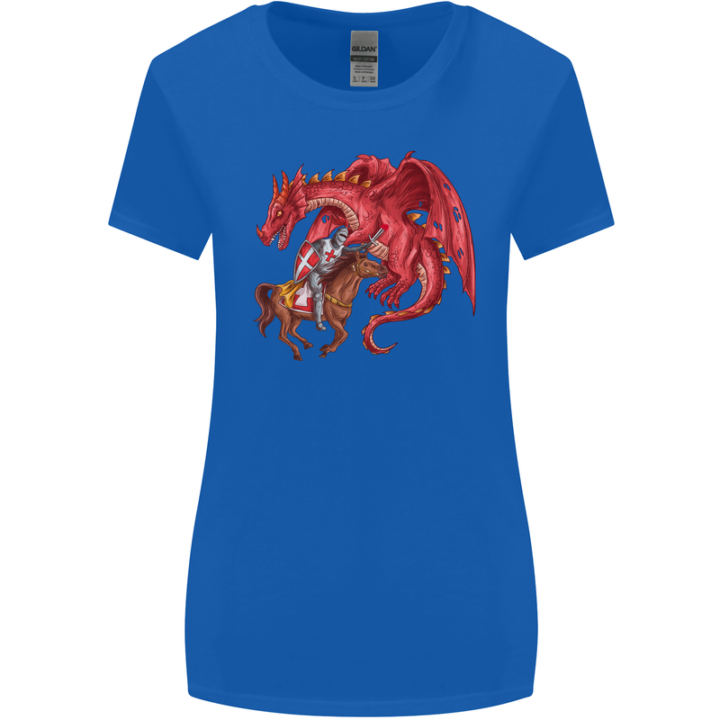 St. George Killing a Dragon Womens Wider Cut T-Shirt Royal Blue