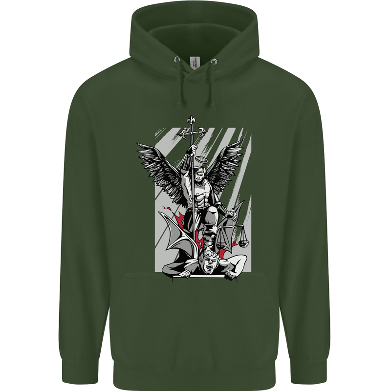 St. Michael Killing the Devil Christian God Childrens Kids Hoodie Forest Green