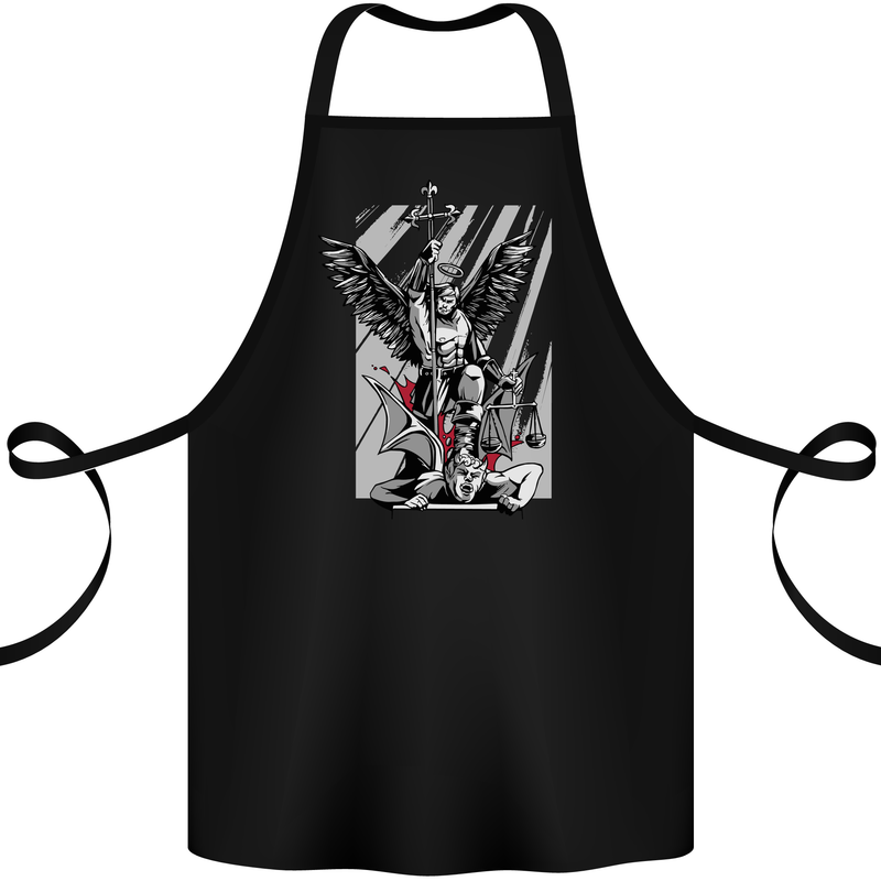 St. Michael Killing the Devil Christian God Cotton Apron 100% Organic Black