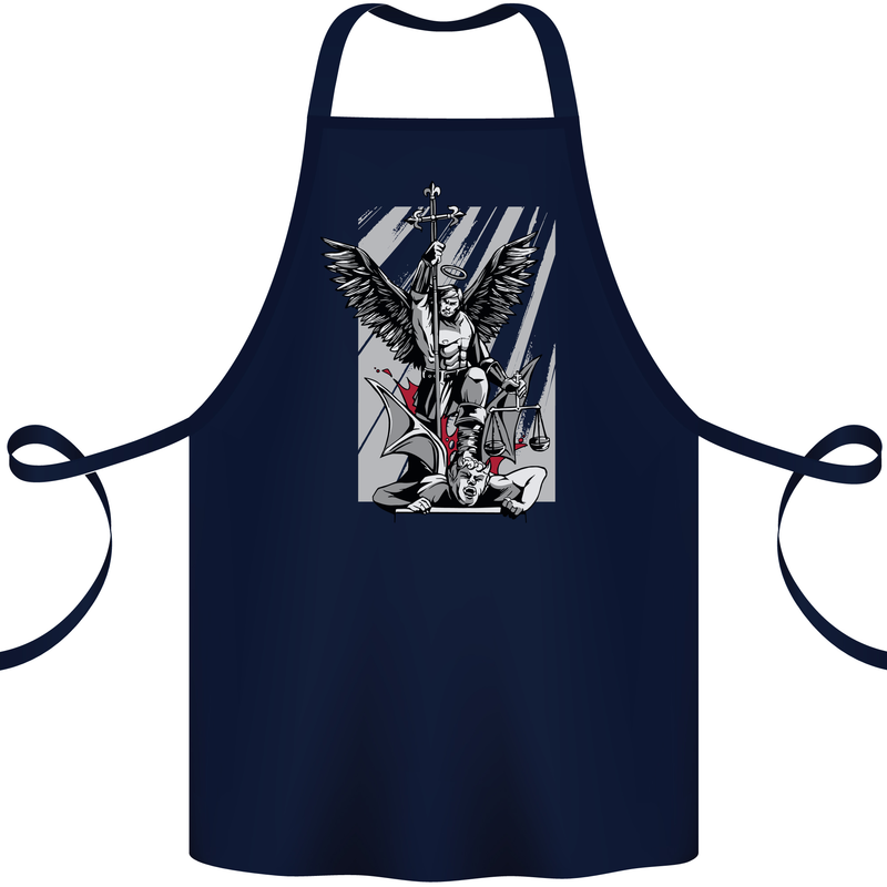 St. Michael Killing the Devil Christian God Cotton Apron 100% Organic Navy Blue