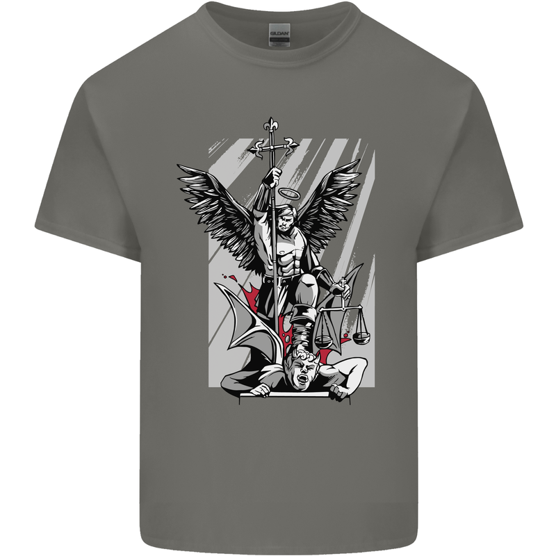 St. Michael Killing the Devil Christian God Kids T-Shirt Childrens Charcoal