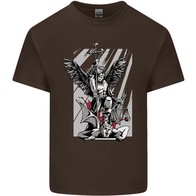 St. Michael Killing the Devil Christian God Kids T-Shirt Childrens Chocolate