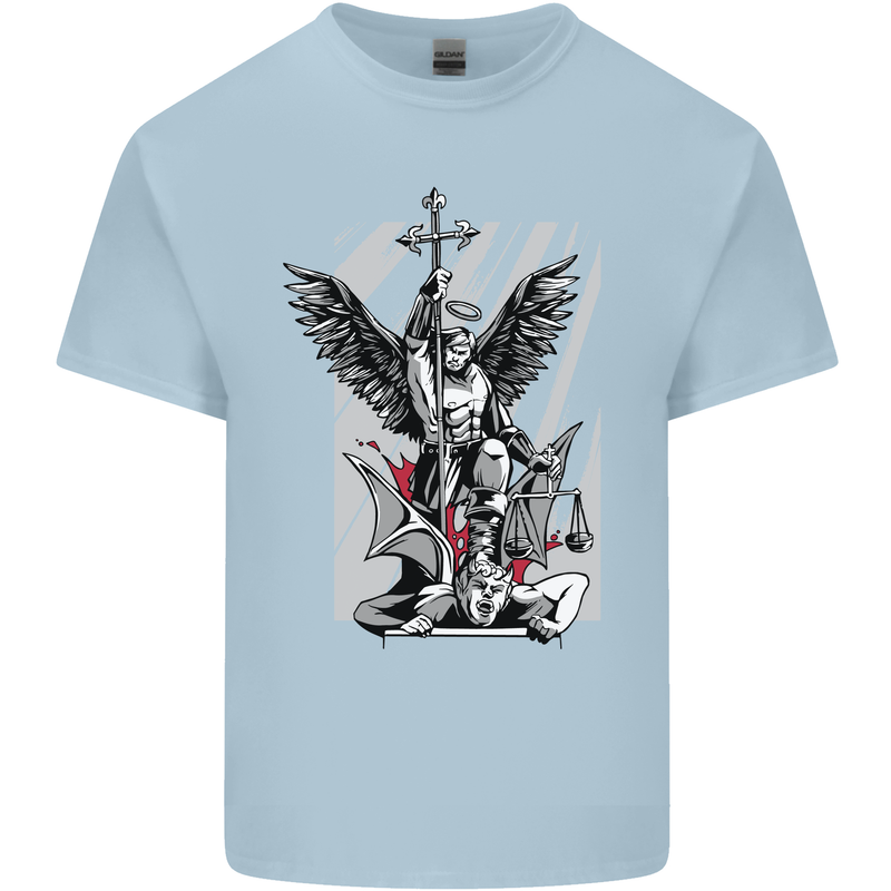 St. Michael Killing the Devil Christian God Kids T-Shirt Childrens Light Blue