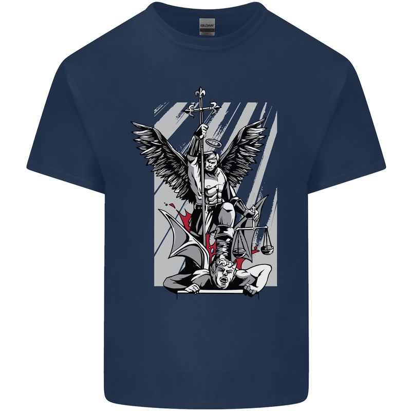 St. Michael Killing the Devil Christian God Kids T-Shirt Childrens Navy Blue