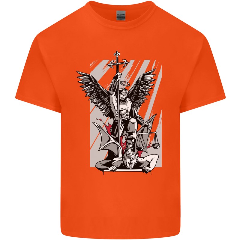 St. Michael Killing the Devil Christian God Kids T-Shirt Childrens Orange