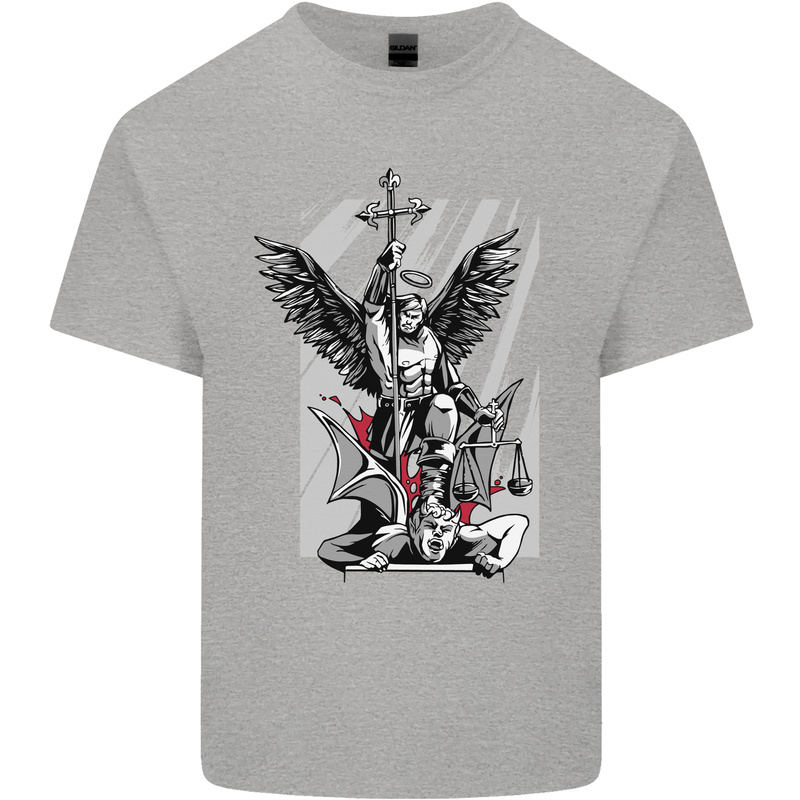 St. Michael Killing the Devil Christian God Kids T-Shirt Childrens Sports Grey