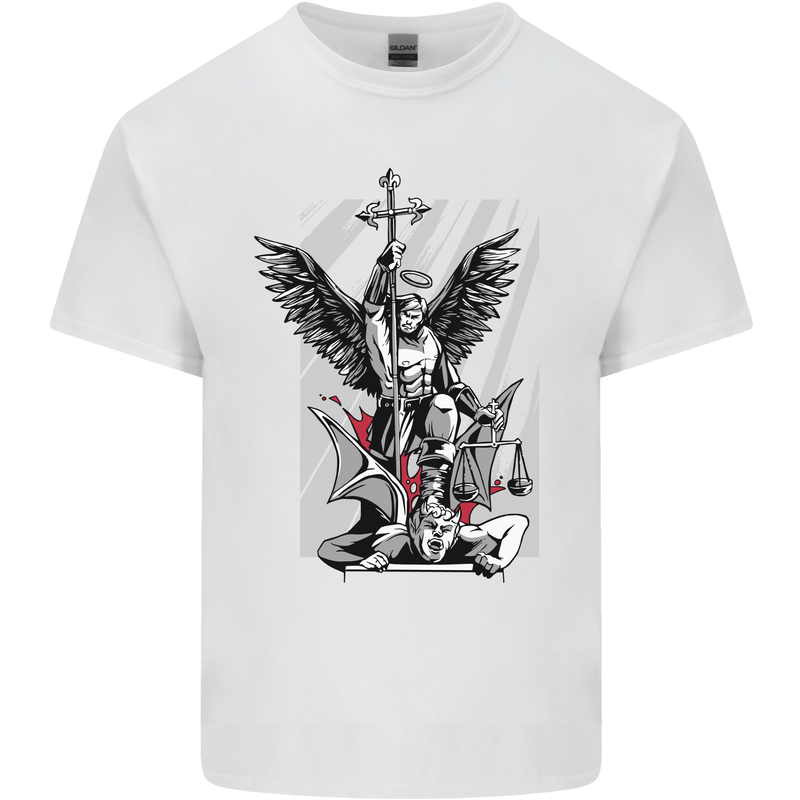 St. Michael Killing the Devil Christian God Kids T-Shirt Childrens White