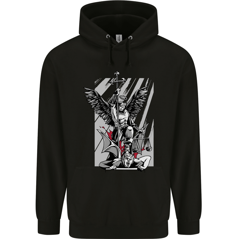 St. Michael Killing the Devil Christian God Mens 80% Cotton Hoodie Black