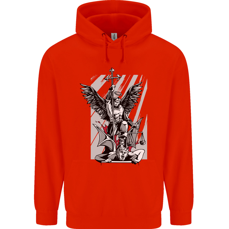 St. Michael Killing the Devil Christian God Mens 80% Cotton Hoodie Bright Red
