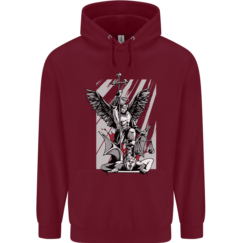 St. Michael Killing the Devil Christian God Mens 80% Cotton Hoodie Maroon