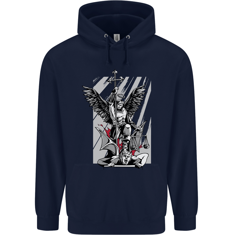 St. Michael Killing the Devil Christian God Mens 80% Cotton Hoodie Navy Blue