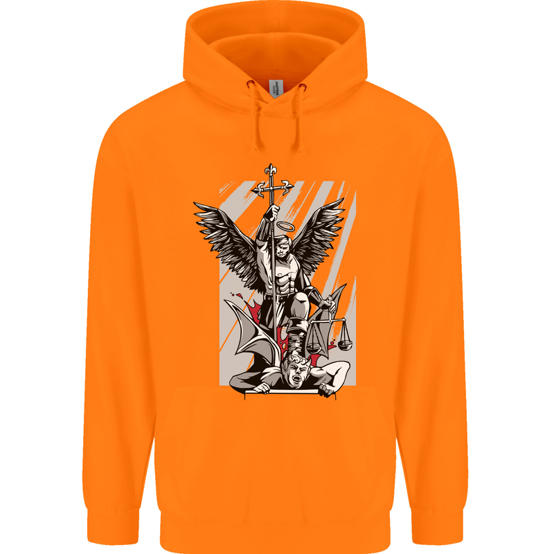 St. Michael Killing the Devil Christian God Mens 80% Cotton Hoodie Orange