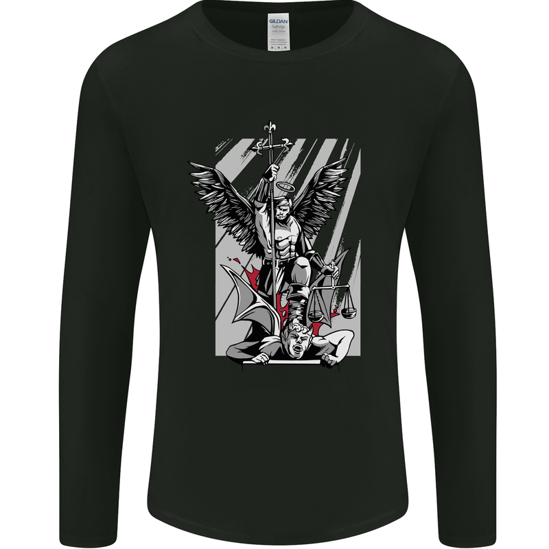 St. Michael Killing the Devil Christian God Mens Long Sleeve T-Shirt Black