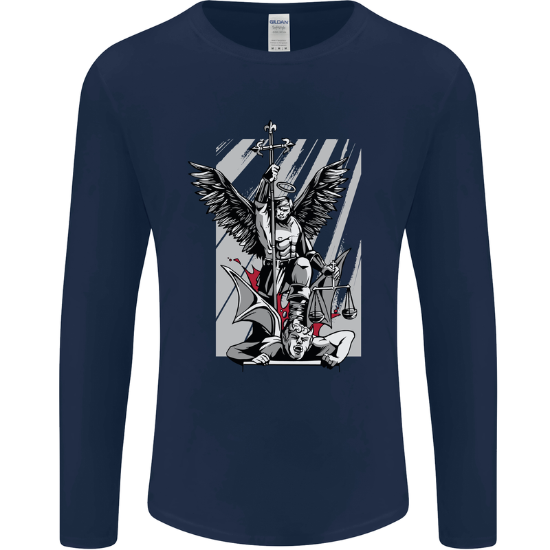 St. Michael Killing the Devil Christian God Mens Long Sleeve T-Shirt Navy Blue
