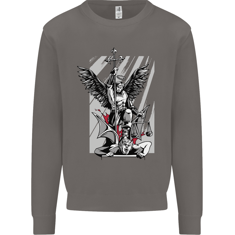 St. Michael Killing the Devil Christian God Mens Sweatshirt Jumper Charcoal