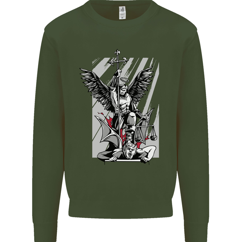 St. Michael Killing the Devil Christian God Mens Sweatshirt Jumper Forest Green