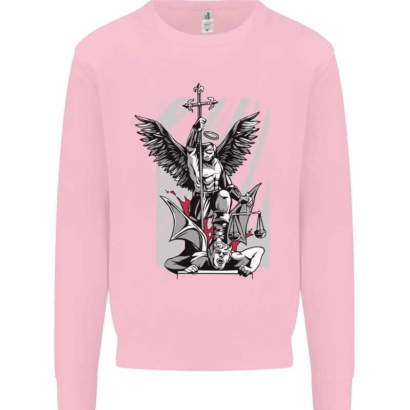 St. Michael Killing the Devil Christian God Mens Sweatshirt Jumper Light Pink