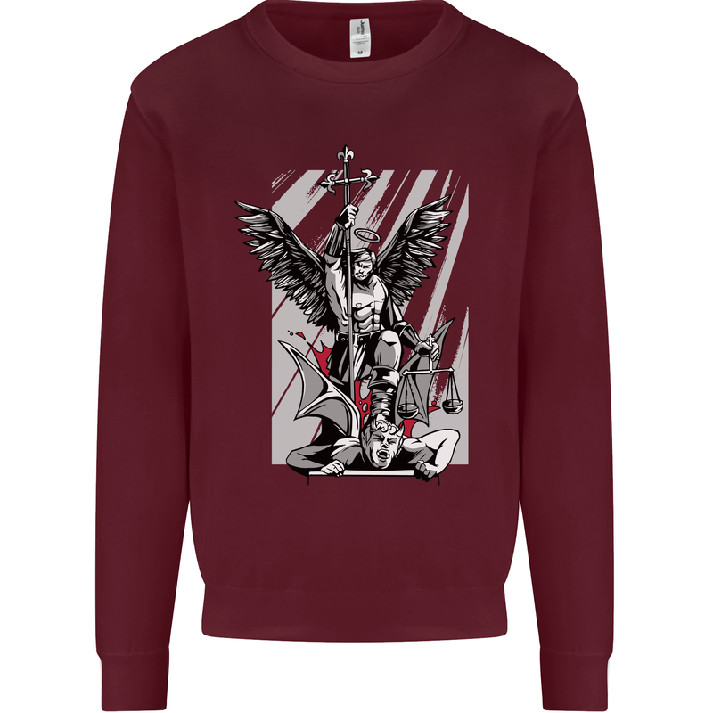 St. Michael Killing the Devil Christian God Mens Sweatshirt Jumper Maroon