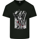 St. Michael Killing the Devil Christian God Mens V-Neck Cotton T-Shirt Black