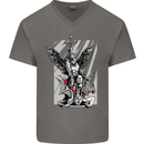St. Michael Killing the Devil Christian God Mens V-Neck Cotton T-Shirt Charcoal