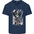 St. Michael Killing the Devil Christian God Mens V-Neck Cotton T-Shirt Navy Blue