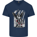 St. Michael Killing the Devil Christian God Mens V-Neck Cotton T-Shirt Navy Blue