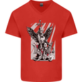 St. Michael Killing the Devil Christian God Mens V-Neck Cotton T-Shirt Red