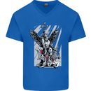 St. Michael Killing the Devil Christian God Mens V-Neck Cotton T-Shirt Royal Blue