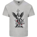 St. Michael Killing the Devil Christian God Mens V-Neck Cotton T-Shirt Sports Grey
