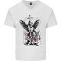 St. Michael Killing the Devil Christian God Mens V-Neck Cotton T-Shirt White