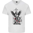 St. Michael Killing the Devil Christian God Mens V-Neck Cotton T-Shirt White