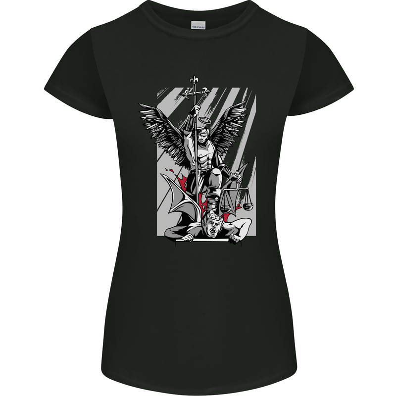 St. Michael Killing the Devil Christian God Womens Petite Cut T-Shirt Black