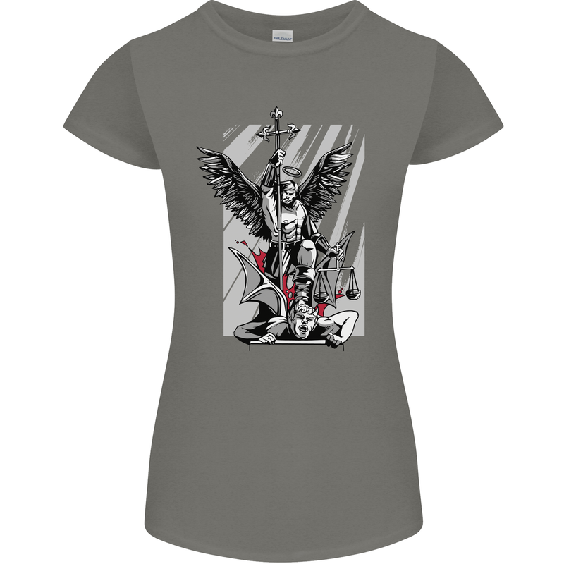 St. Michael Killing the Devil Christian God Womens Petite Cut T-Shirt Charcoal