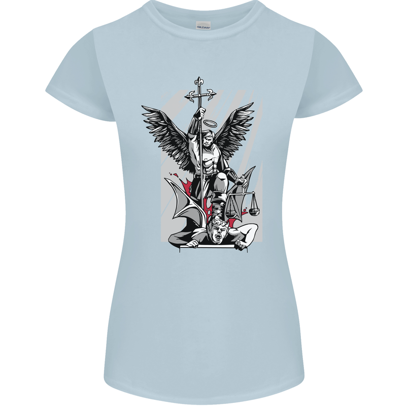 St. Michael Killing the Devil Christian God Womens Petite Cut T-Shirt Light Blue