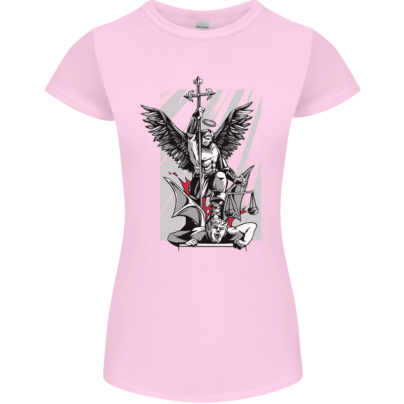 St. Michael Killing the Devil Christian God Womens Petite Cut T-Shirt Light Pink