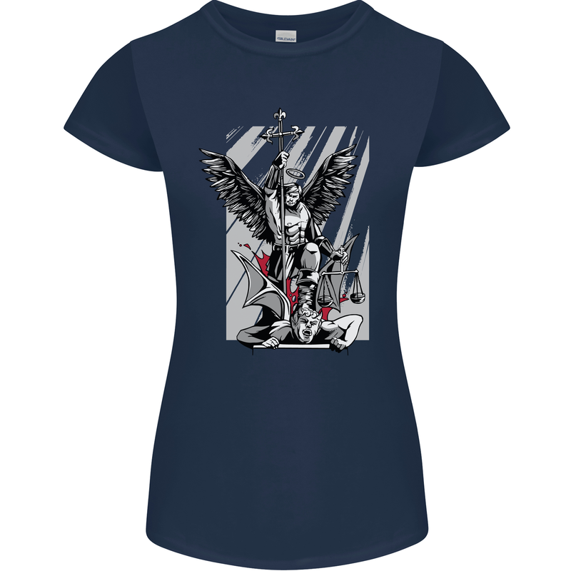 St. Michael Killing the Devil Christian God Womens Petite Cut T-Shirt Navy Blue